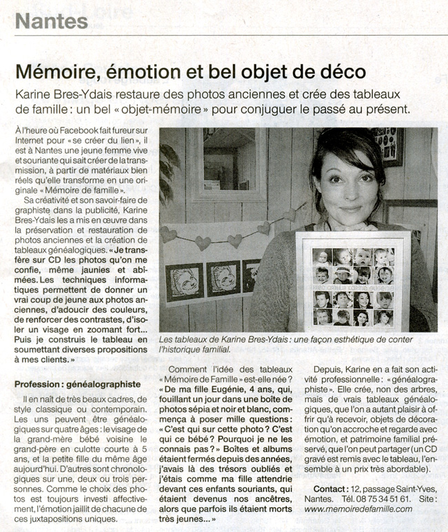 article Ouest-France Mmoire de Famille